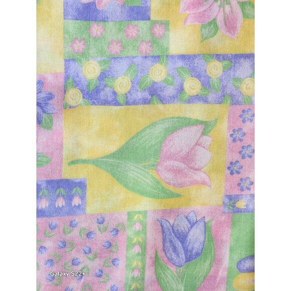 Floral Garden Patchwork Fabric Spring Tulips Daisies & Butterflies Bright Pastel - Picture 2 of 8